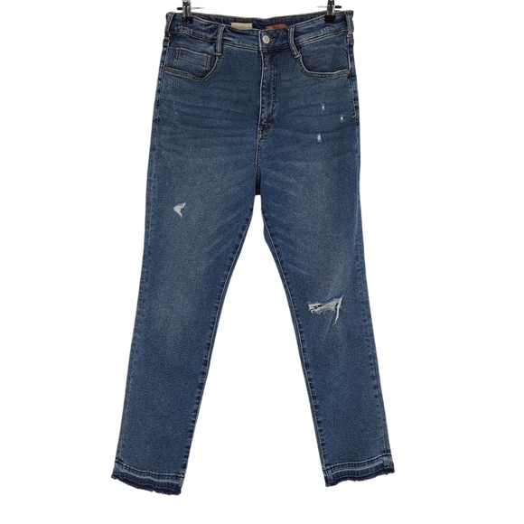 Pilcro Denim - Pilcro Cigarette Slim Straight Jeans High Rise Dark Wash Distressed Denim 31